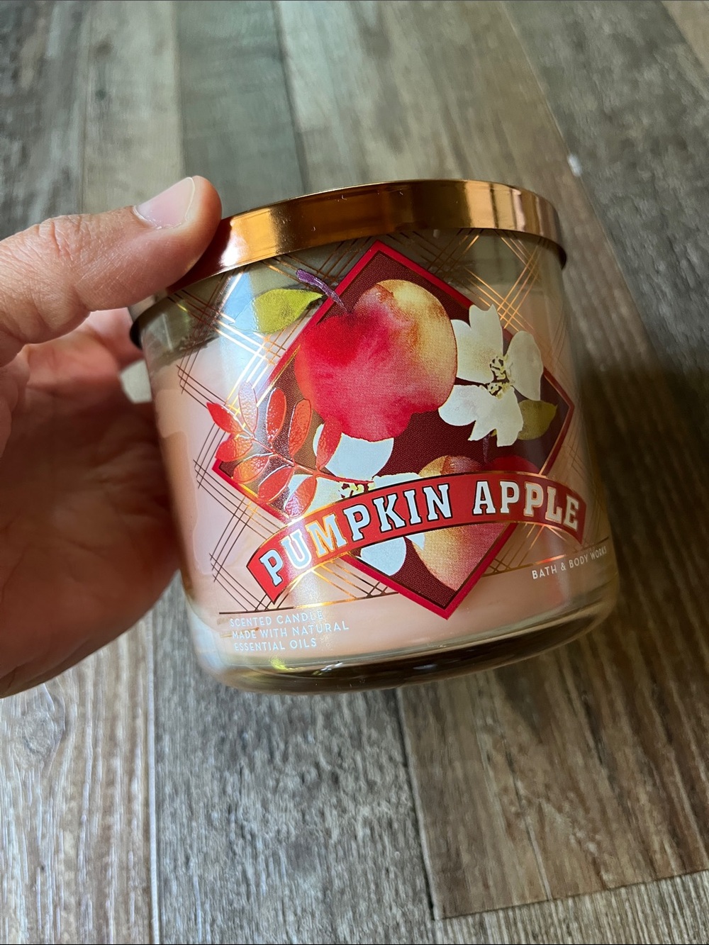 Bath & Body Works Pumpkin Apple Candle - Peach, Red, Gold Accents